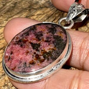 Peach Blossom Jade Rhodonite Pendant 1 7/8”